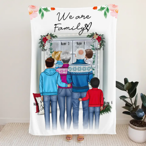 Personalisierte Decke - Oma + Opa (Großeltern) + 1-4 Kinder - Weihnachtsdecke