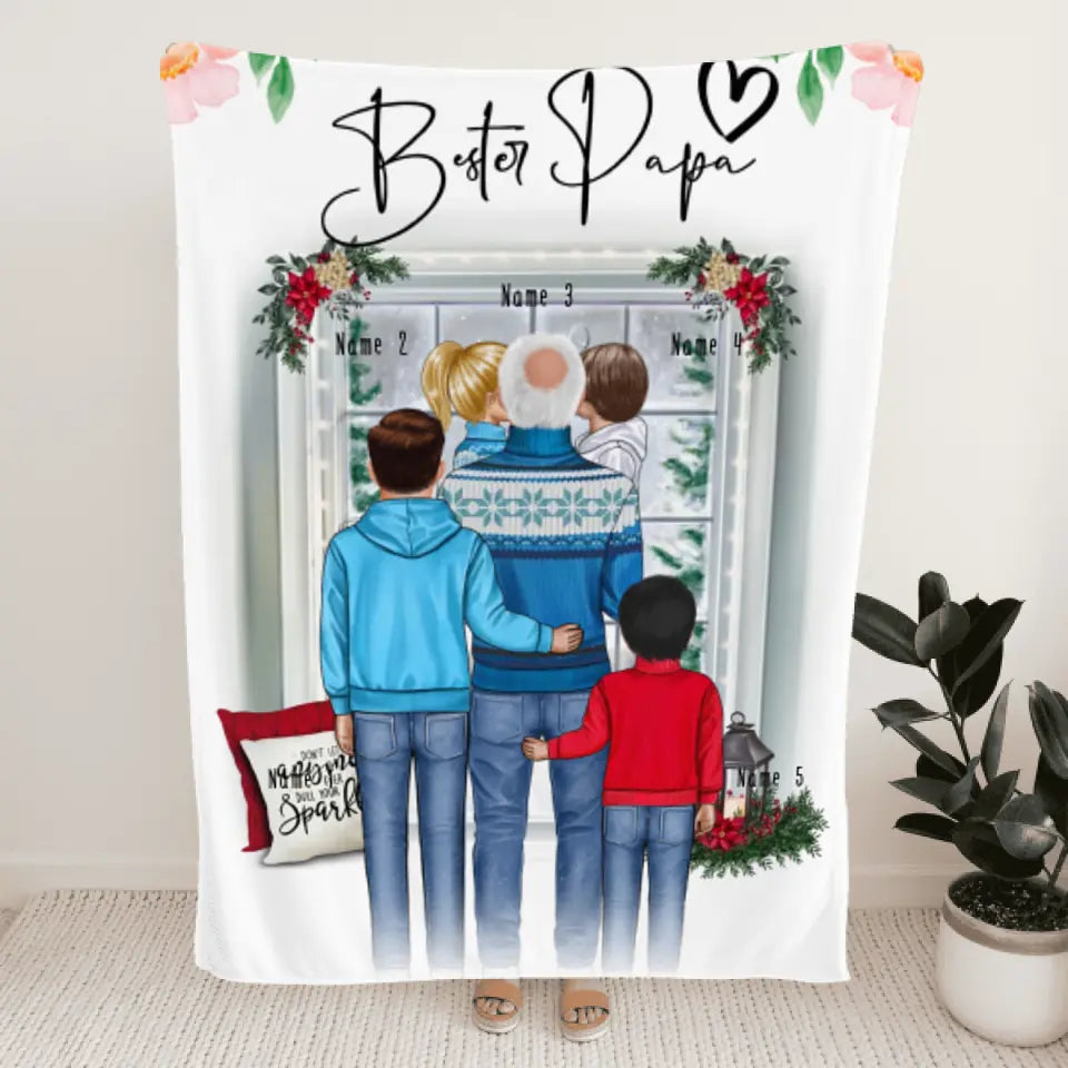 Personalisierte Decke - Opa + 1-4 Kinder - Weihnachtsdecke