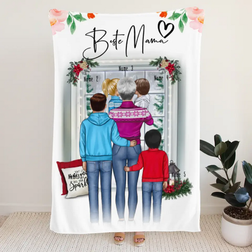 Personalisierte Decke - Oma + 1-4 Kinder - Weihnachtsdecke