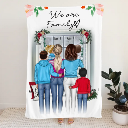 Personalisierte Decke - Familie (lesbisch/gleichgeschlechtlich) + 1-4 Kinder - Weihnachtsdecke
