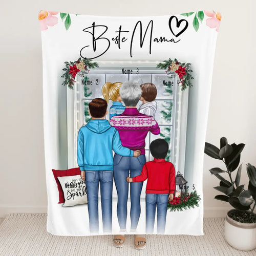 Personalisierte Decke - Oma + 1-4 Kinder - Weihnachtsdecke
