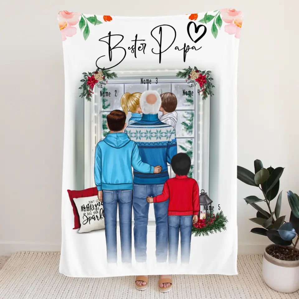 Personalisierte Decke - Opa + 1-4 Kinder - Weihnachtsdecke