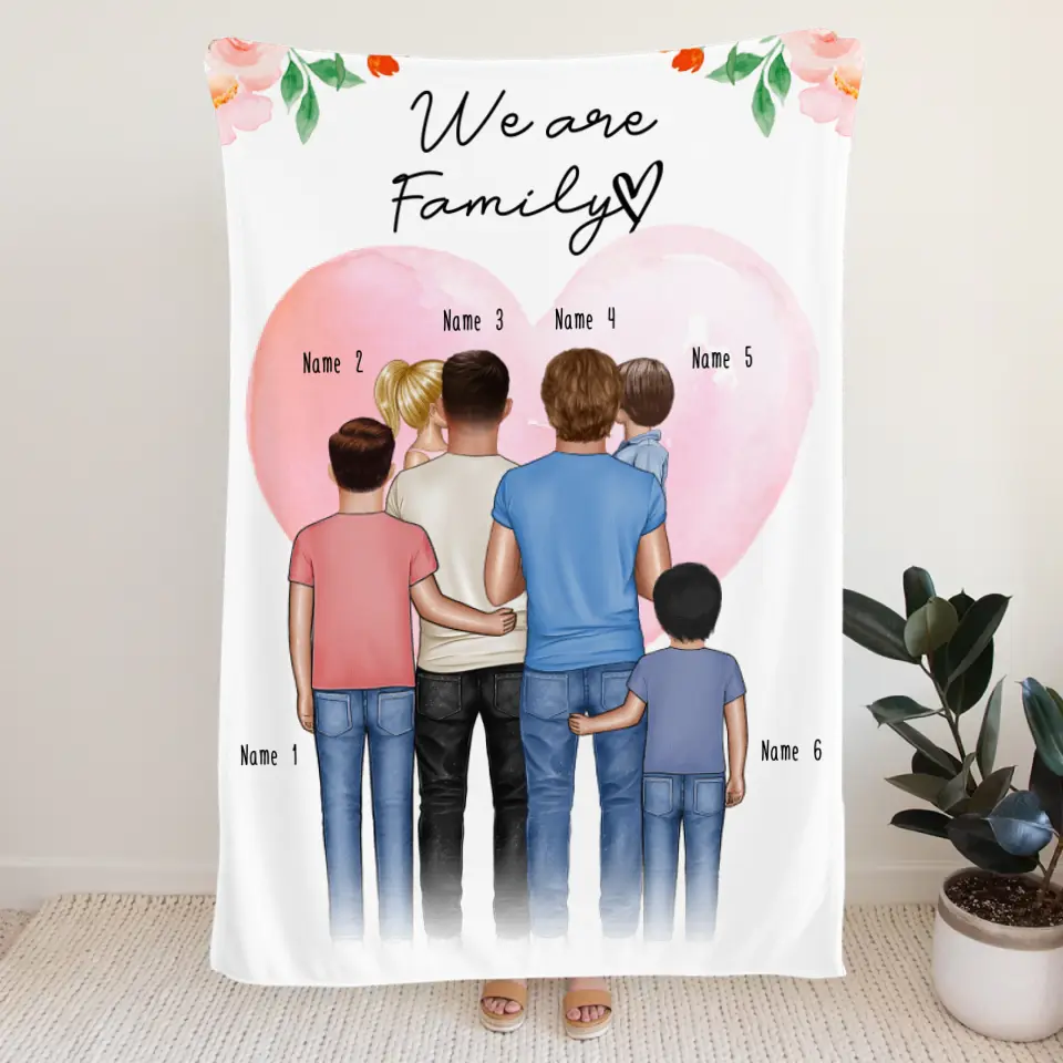 Personalisierte Decke - Familie (schwul/gleichgeschlechtlich) + 1-4 Kinder