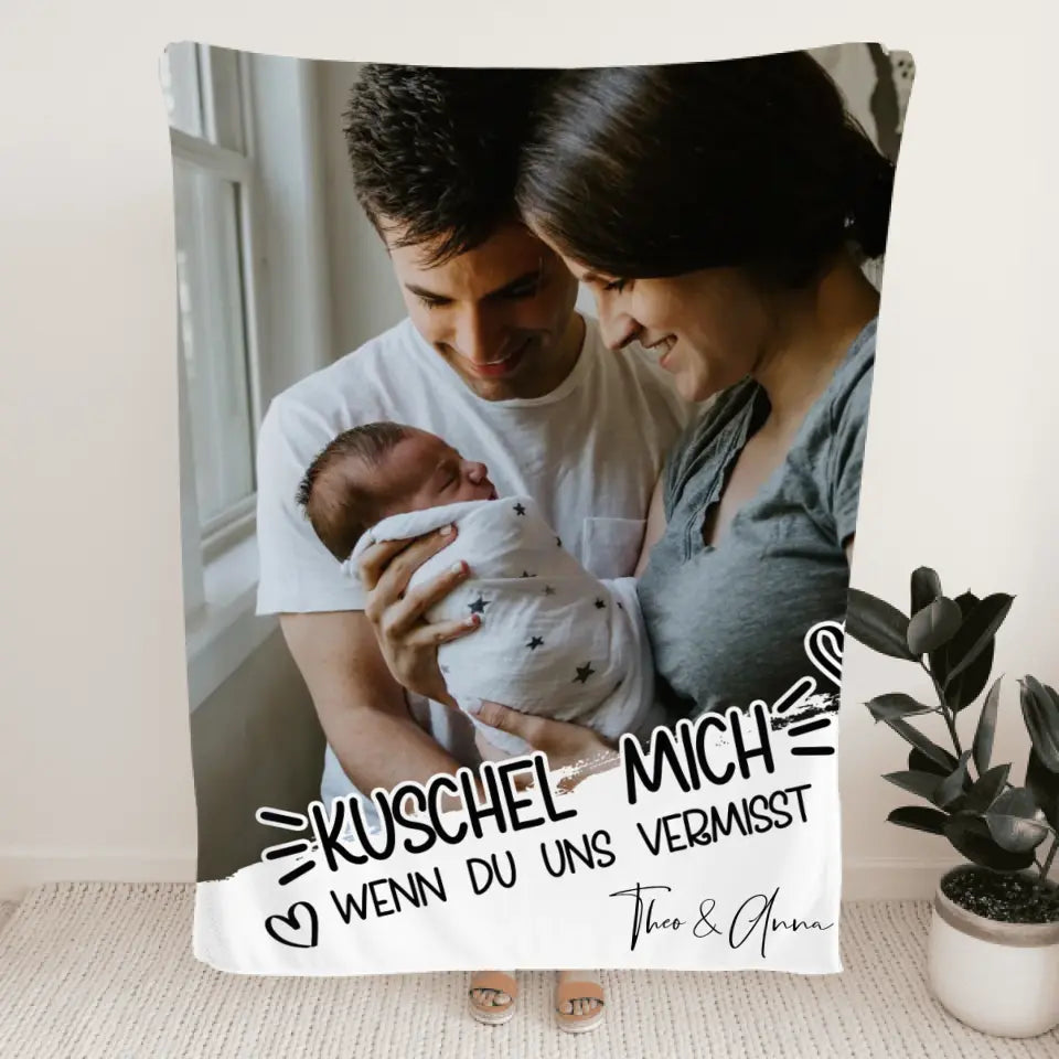 Personalisierte Decke - Kuschel mich, wenn du mich/uns vermisst - Paar/Familien Decke