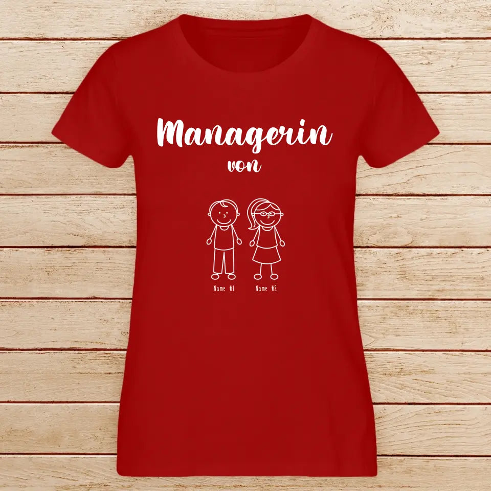 Personalisiertes T-Shirt - Managerin von 1-6 Kindern/Personen (Strichfiguren)