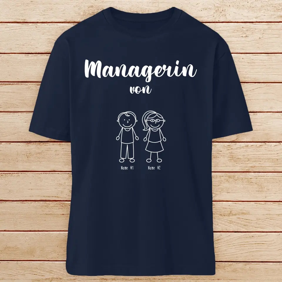 Personalisiertes T-Shirt - Managerin von 1-6 Kindern/Personen (Strichfiguren)