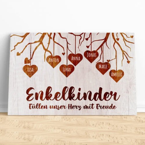 Personalisierte Leinwand - Kinder/Enkelkinder/Urenkel/Familie mit Herzen