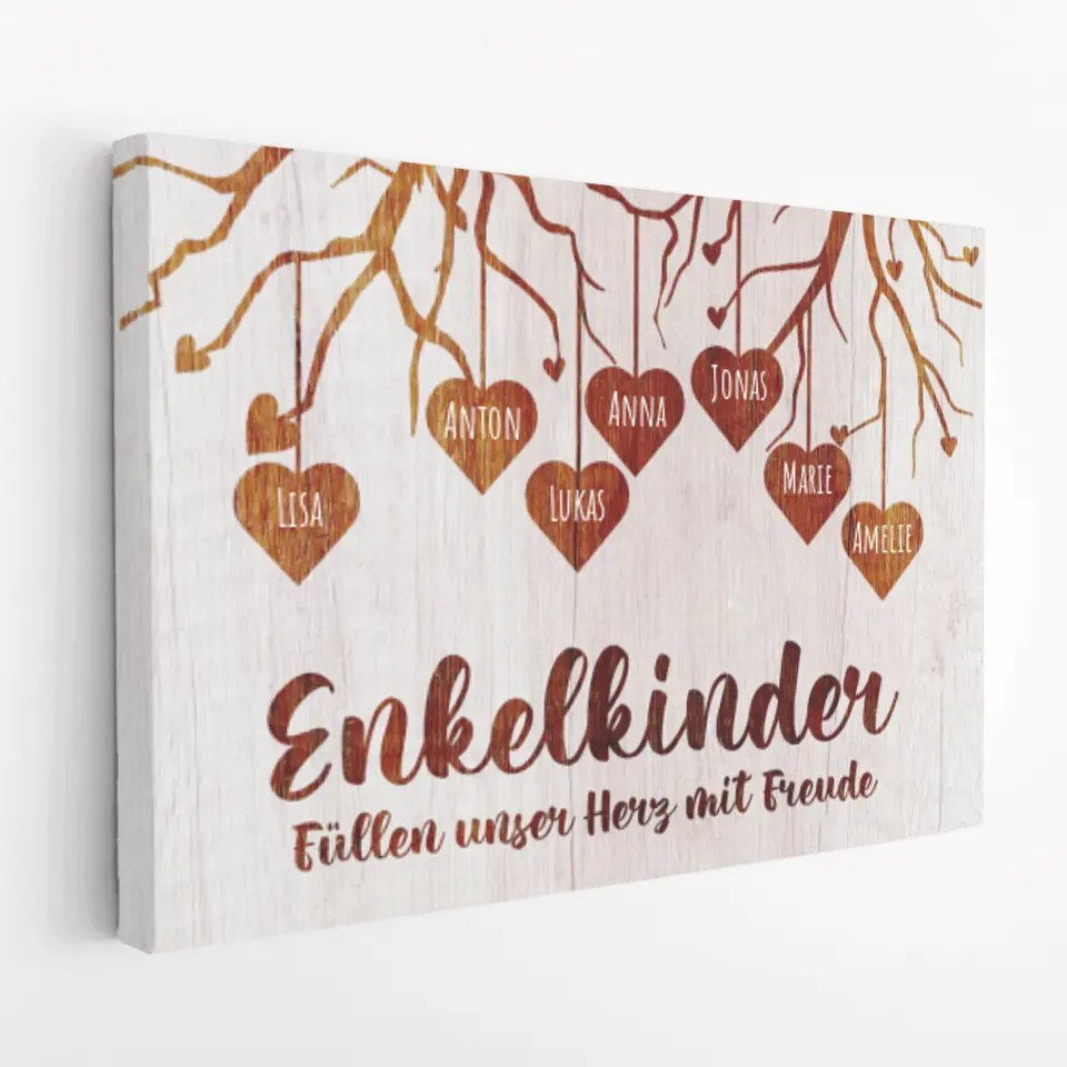 Personalisierte Leinwand - Kinder/Enkelkinder/Urenkel/Familie mit Herzen