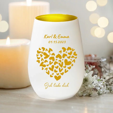 Personalisiertes Windlicht - Ich liebe Dich mit Namen und Datum - Paar