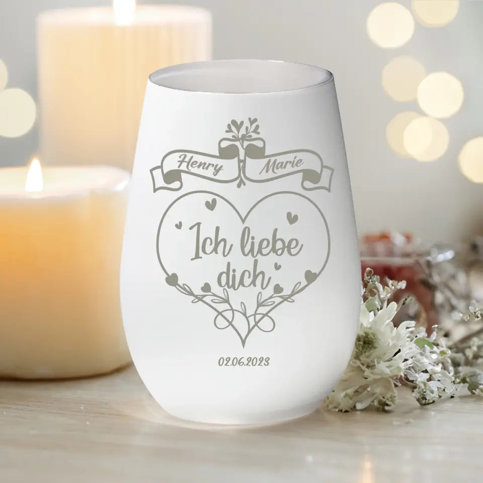 Personalisiertes Windlicht - "Ich liebe dich" mit Namen und Datum - Paar