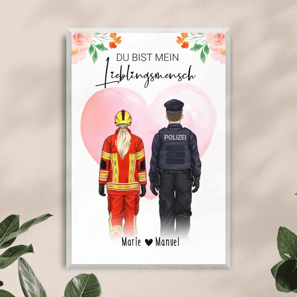 Personalisiertes Poster - Frauen/Männer in Uniformen (Polizei, Feuerwehr, THW, DLRG) - Paar, Kollegen