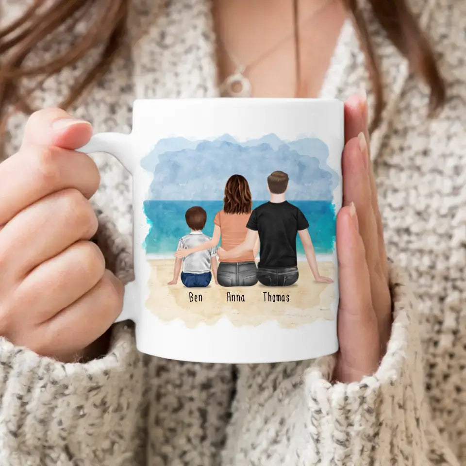 Personalisierte Tasse mit Familie (1 Kind/Baby)