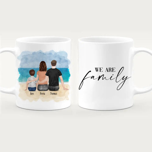 Personalisierte Tasse mit Familie (1 Kind/Baby)