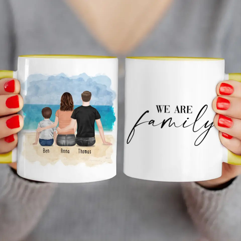 Personalisierte Tasse mit Familie (1 Kind/Baby)