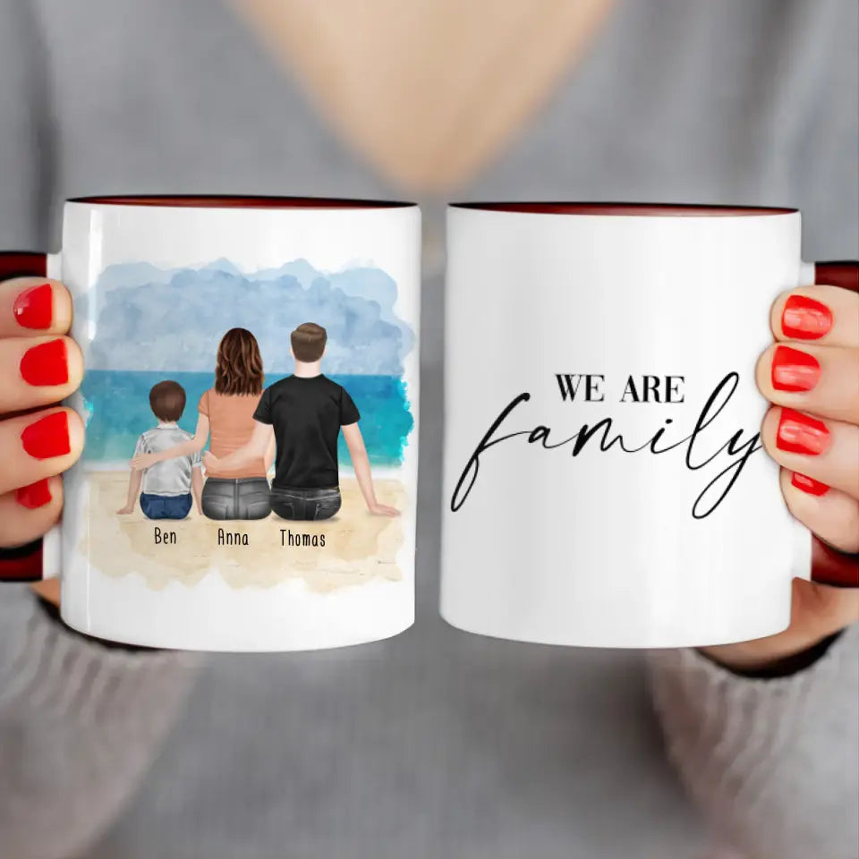 Personalisierte Tasse mit Familie (1 Kind/Baby)