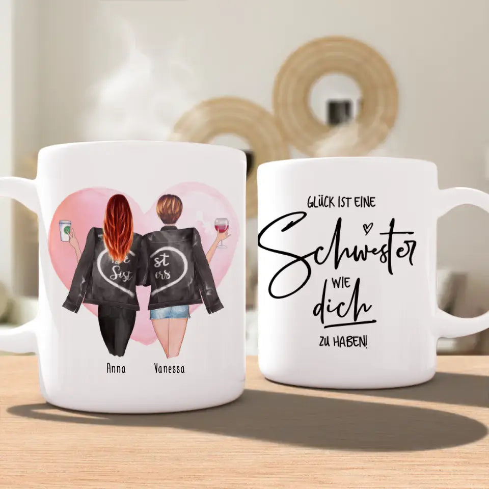 Personalisierte Beste Schwestern Tasse mit Jacke