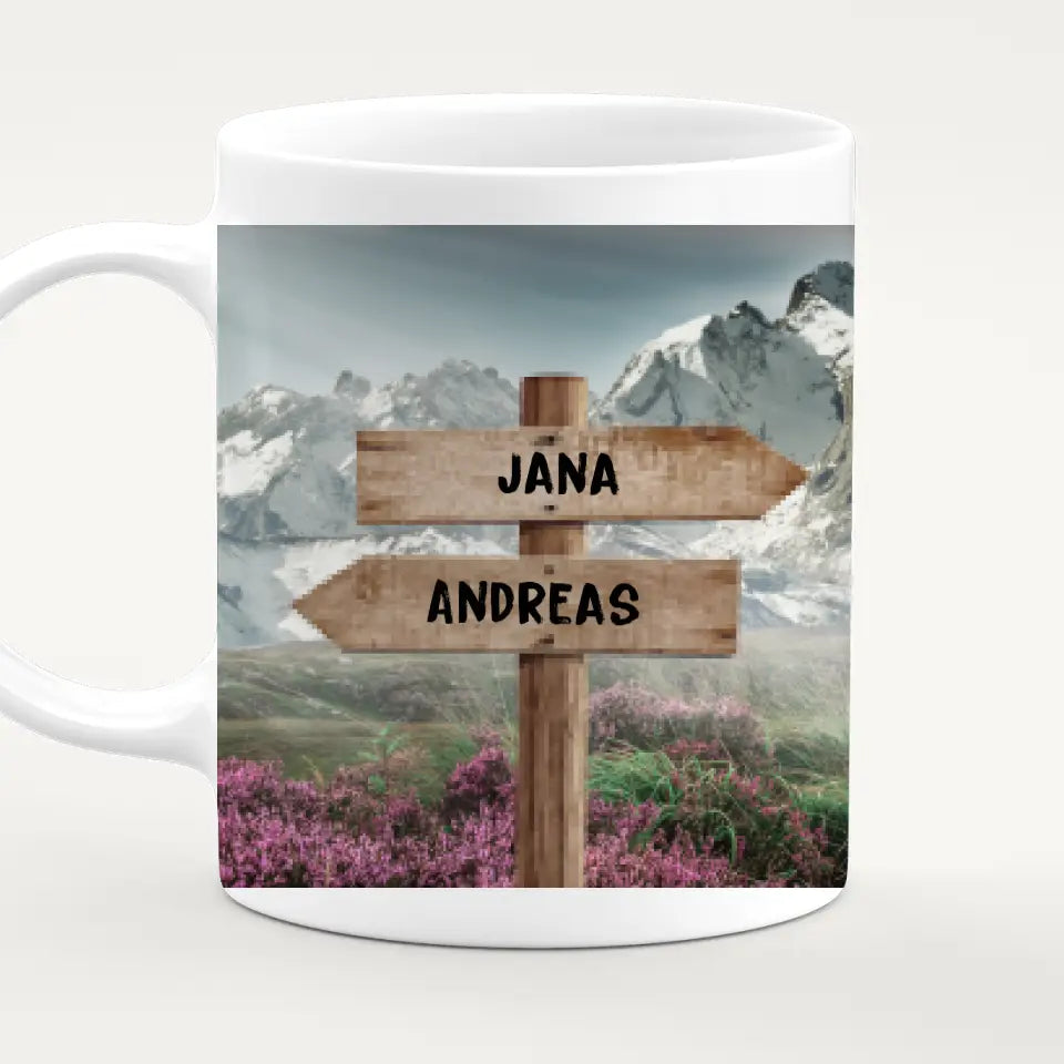 Personalisierte Wegweiser Tasse mit euren Namen