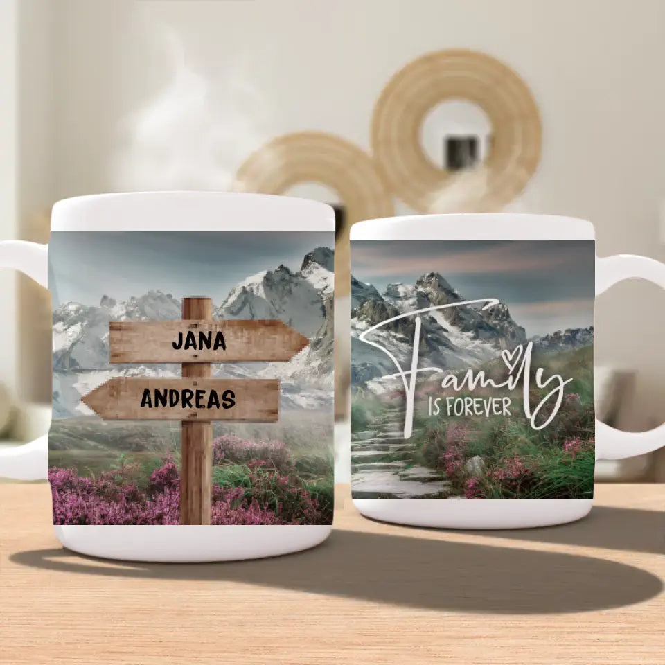 Personalisierte Wegweiser Tasse mit euren Namen