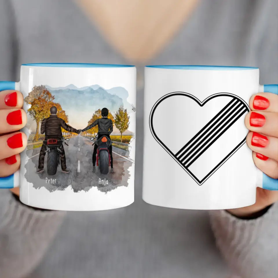 Personalisierte Tasse mit Motorrad Pärchen