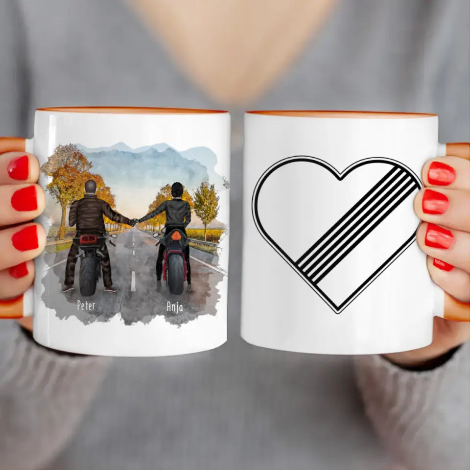 Personalisierte Tasse mit Motorrad Pärchen