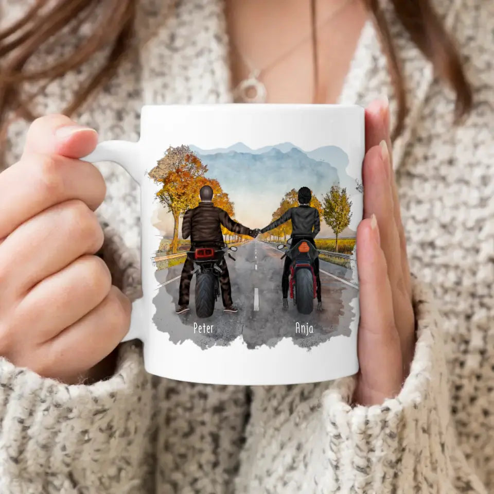 Personalisierte Tasse mit Motorrad Pärchen