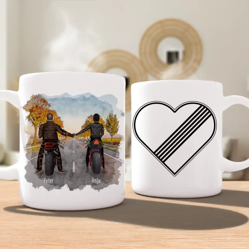 Personalisierte Tasse mit Motorrad Pärchen