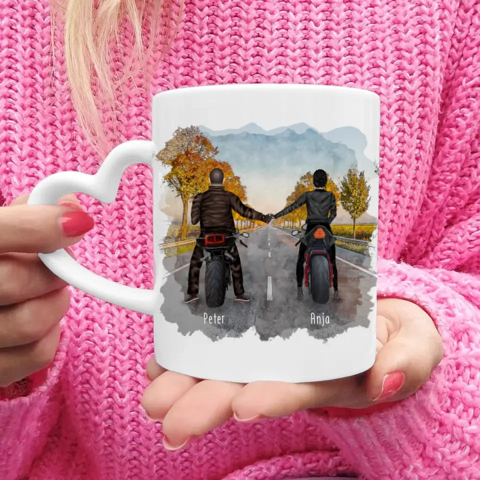 Personalisierte Tasse mit Motorrad Pärchen