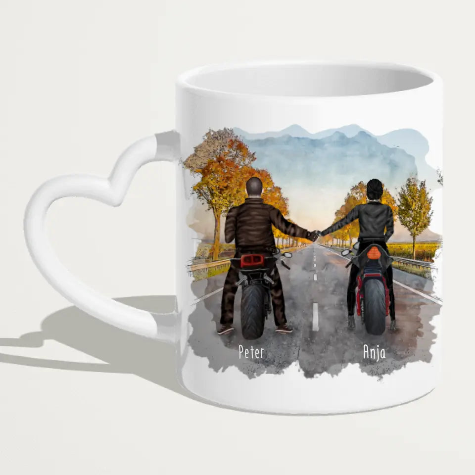 Personalisierte Tasse mit Motorrad Pärchen