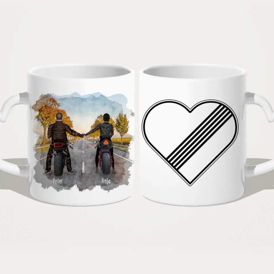 Personalisierte Tasse mit Motorrad Pärchen