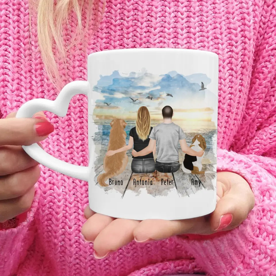 Personalisierte Tasse mit Pärchen und 2 Hunden