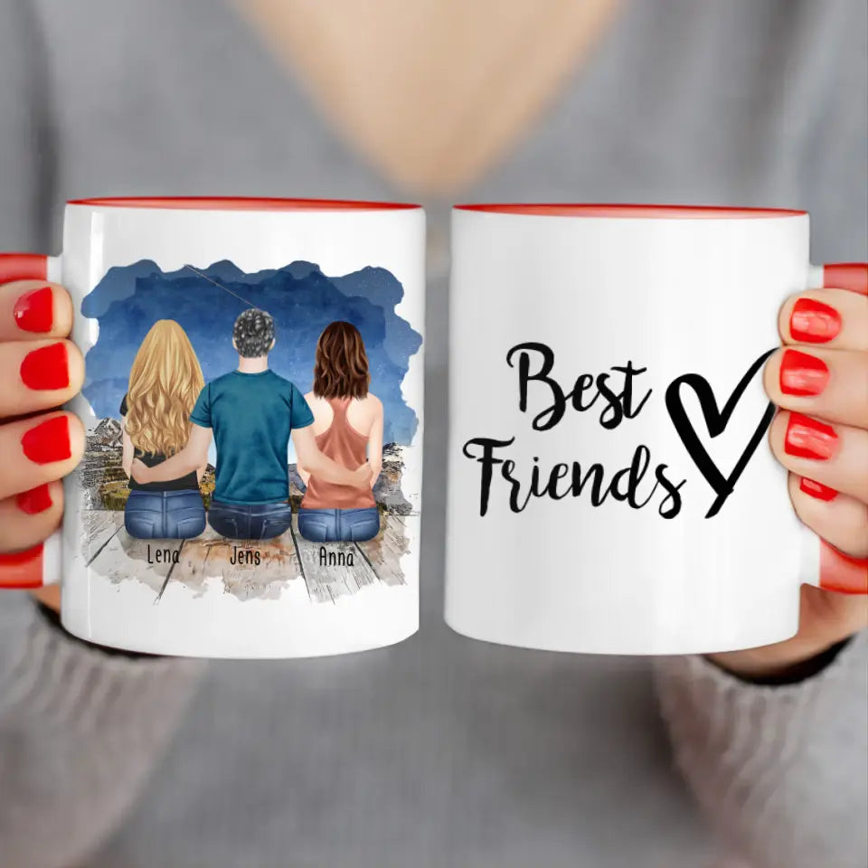 Personalisierte Tasse - Beste Freunde (2 Frauen + 1 Mann)