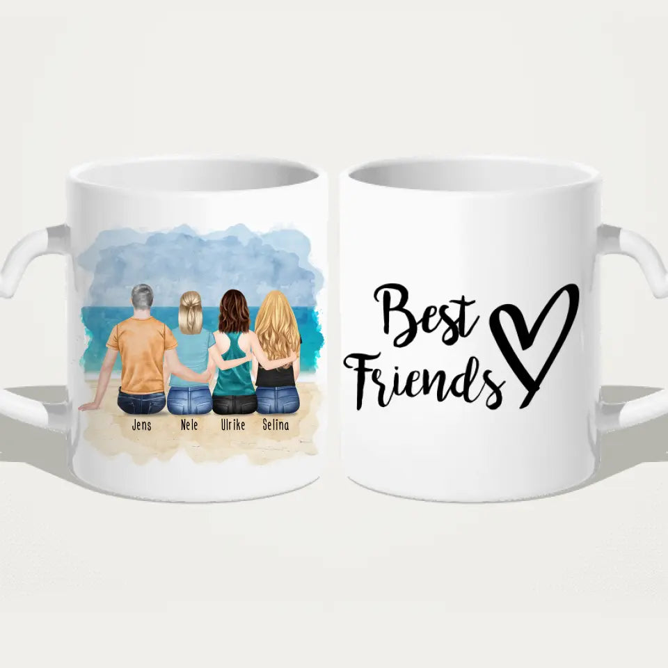 Personalisierte Tasse - Beste Freunde (3 Frauen + 1 Mann)