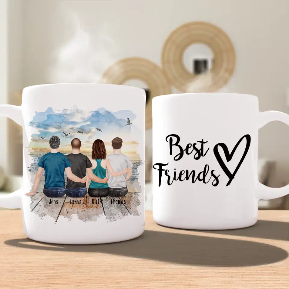 Personalisierte Tasse - Beste Freunde (1 Frau + 3 Männer)