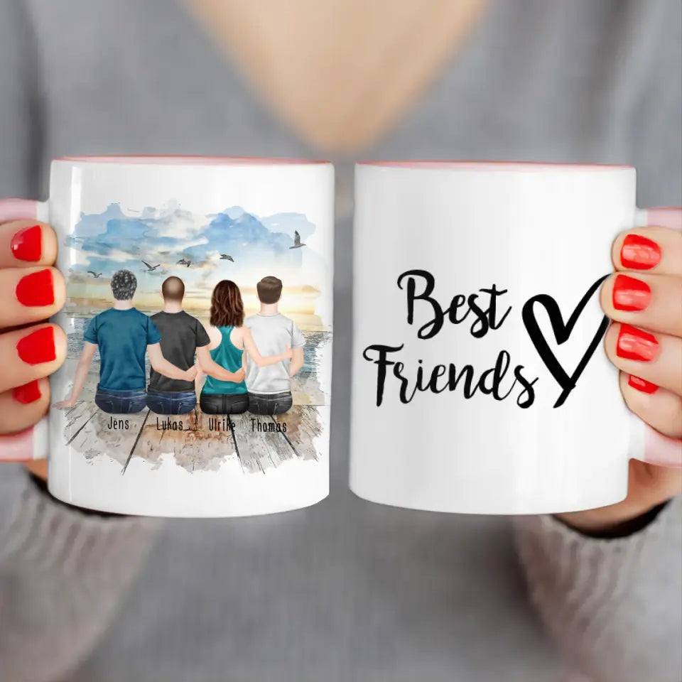 Personalisierte Tasse - Beste Freunde (1 Frau + 3 Männer)