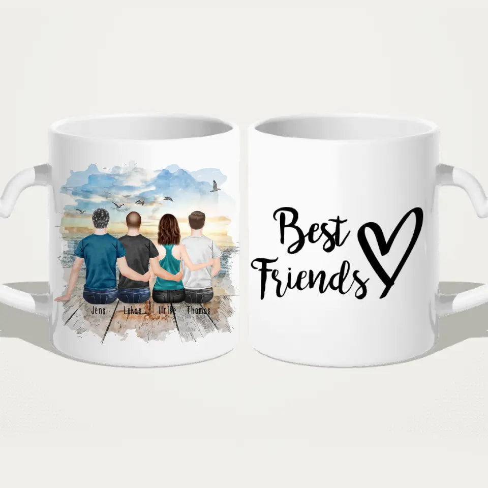 Personalisierte Tasse - Beste Freunde (1 Frau + 3 Männer)