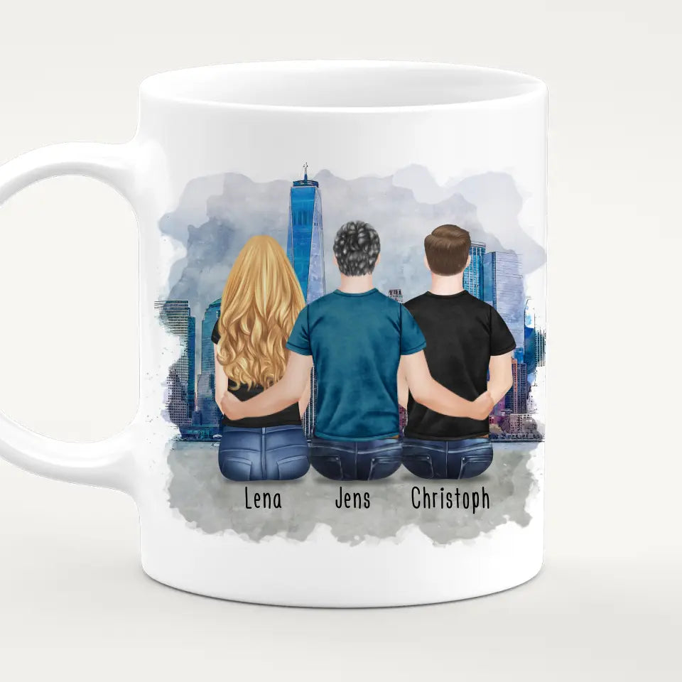 Personalisierte Tasse - Beste Freunde (1 Frau + 2 Männer)