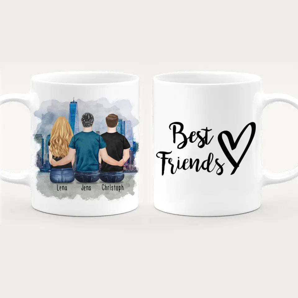 Personalisierte Tasse - Beste Freunde (1 Frau + 2 Männer)