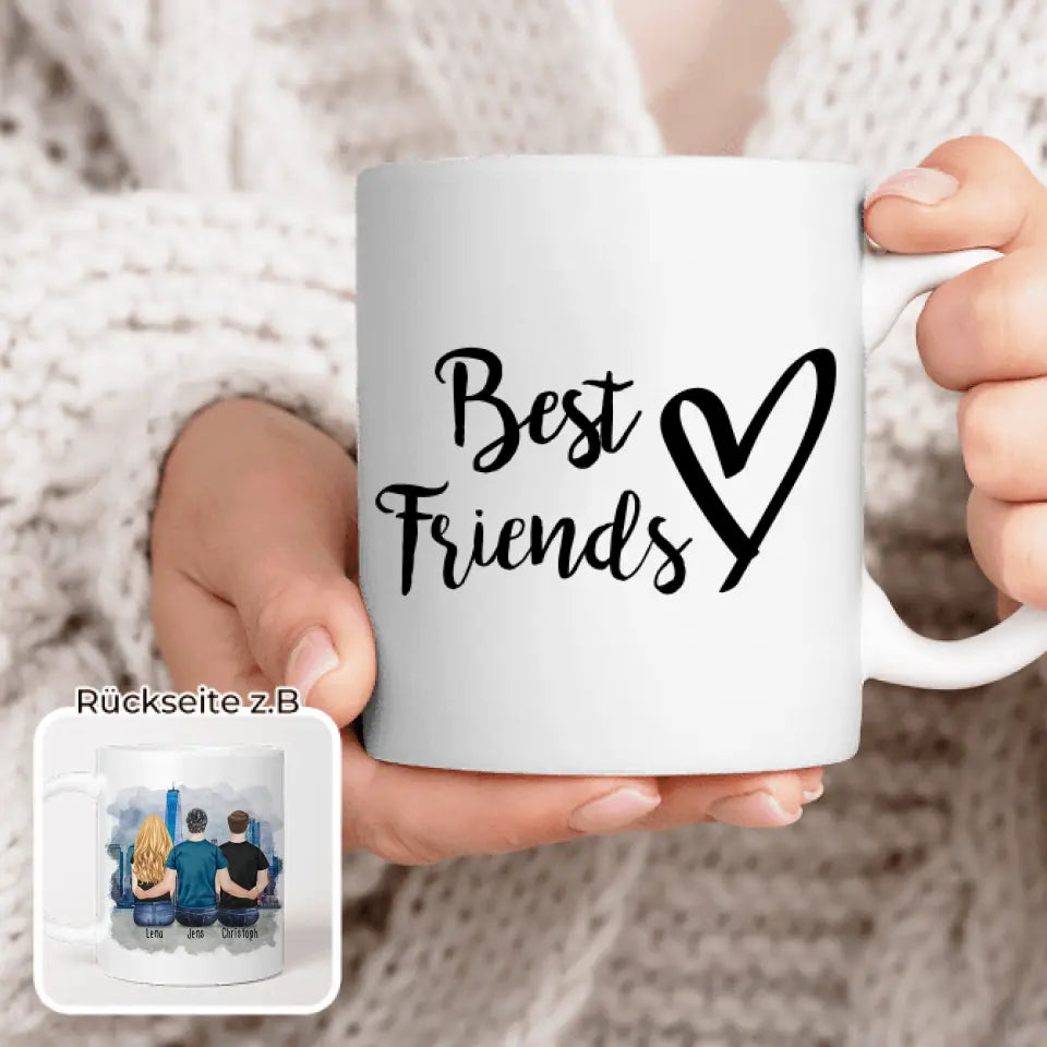 Personalisierte Tasse - Beste Freunde (1 Frau + 2 Männer)