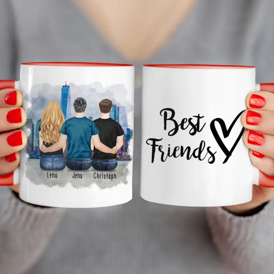 Personalisierte Tasse - Beste Freunde (1 Frau + 2 Männer)