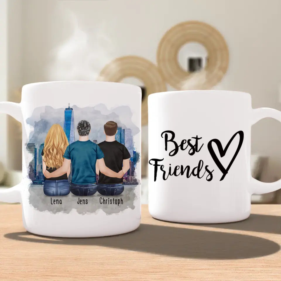 Personalisierte Tasse - Beste Freunde (1 Frau + 2 Männer)