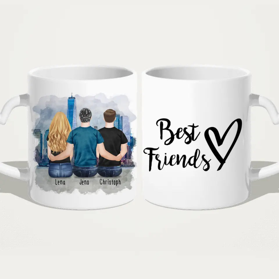 Personalisierte Tasse - Beste Freunde (1 Frau + 2 Männer)