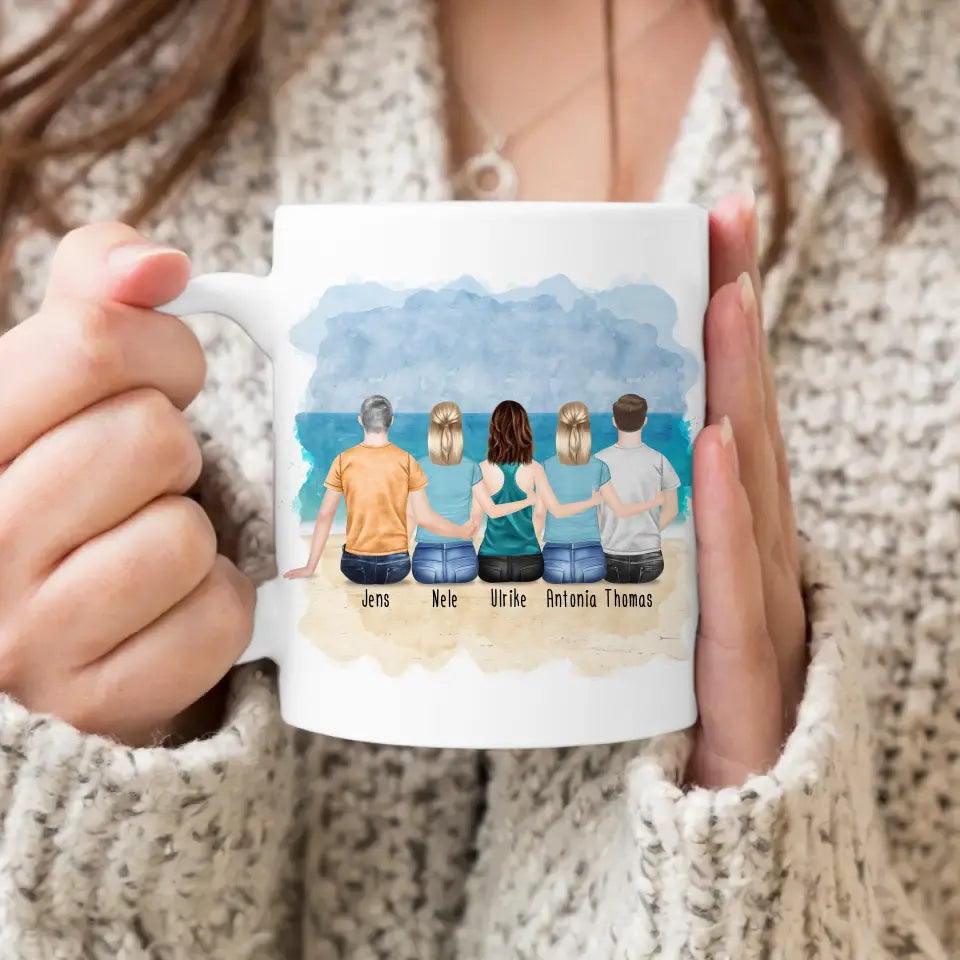 Personalisierte Tasse mit Bruder/Schwester (3 Schwestern + 2 Brüder)