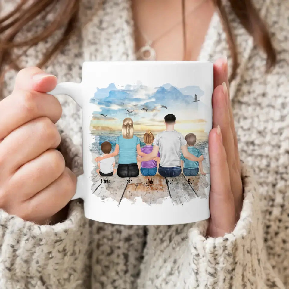 Personalisierte Tasse mit Familie (3 Kinder/Babys)