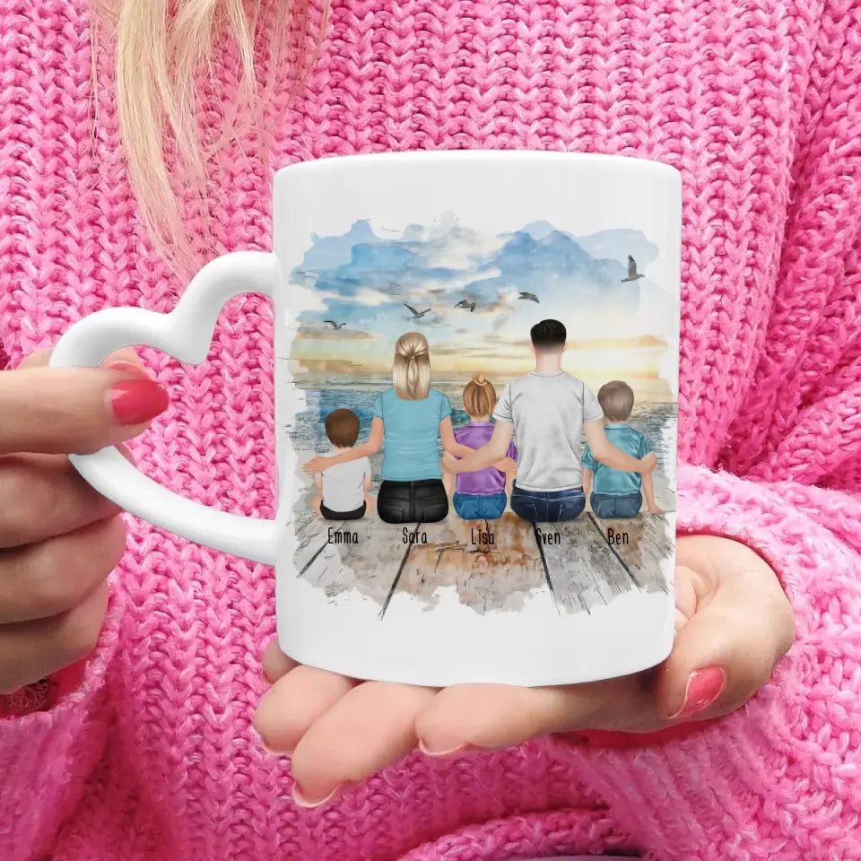 Personalisierte Tasse mit Familie (3 Kinder/Babys)