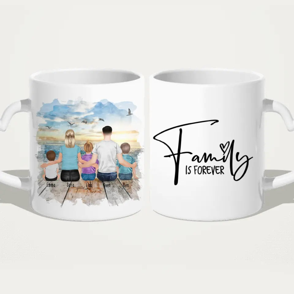 Personalisierte Tasse mit Familie (3 Kinder/Babys)