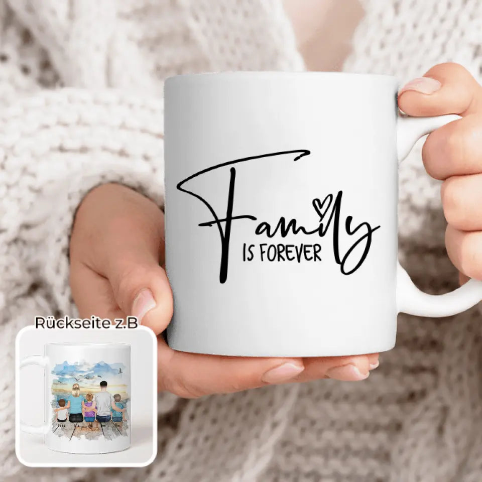 Personalisierte Tasse mit Familie (3 Kinder/Babys)