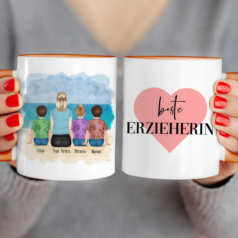 Personalisierte Tasse mit Erzieherin (3 Kinder)