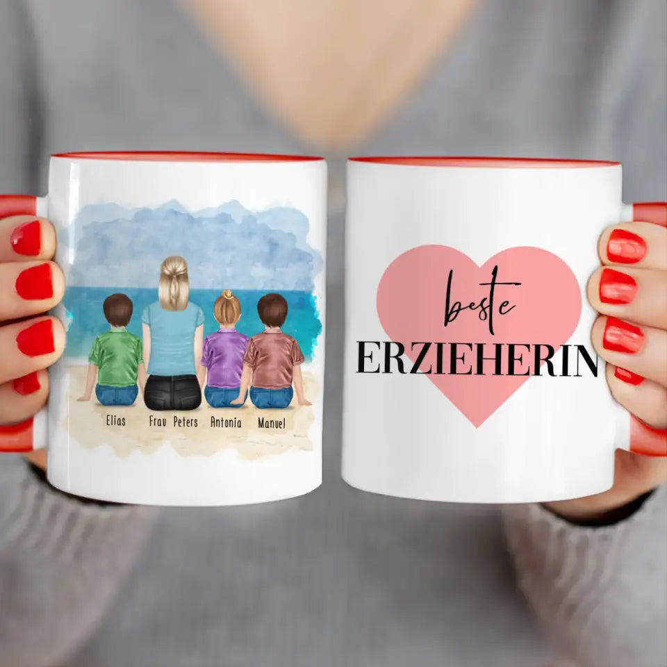 Personalisierte Tasse mit Erzieherin (3 Kinder)