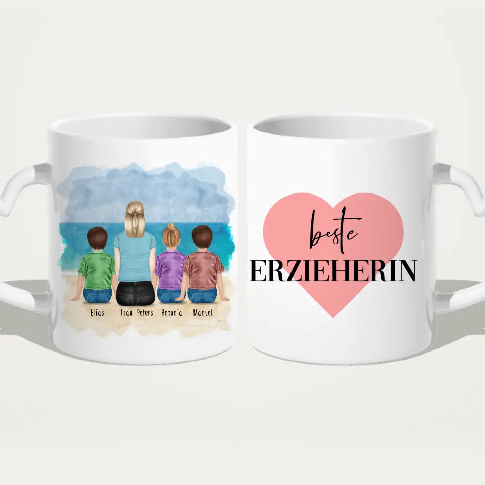 Personalisierte Tasse mit Erzieherin (3 Kinder)