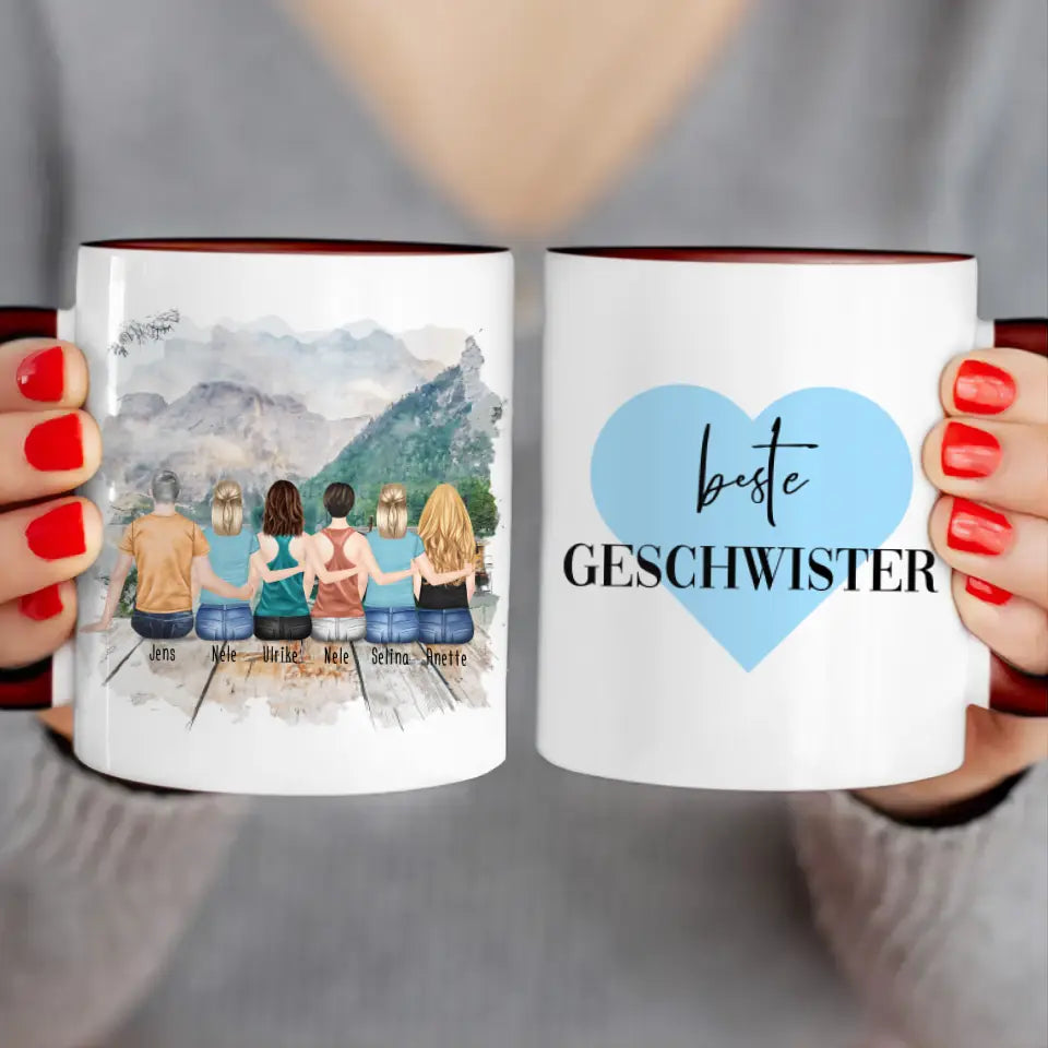 Personalisierte Tasse mit Bruder/Schwester (5 Schwestern + 1 Bruder)